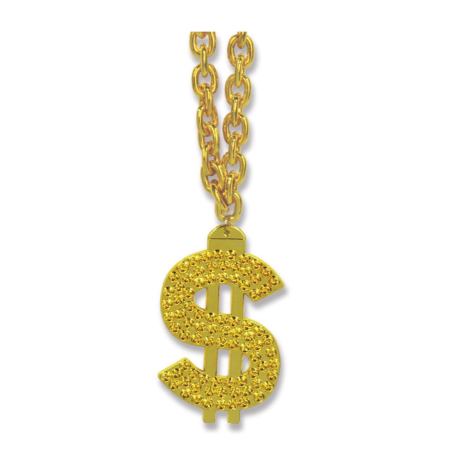 Gold Chain Party Bead Necklaces with $ Medallion (12 per Case)