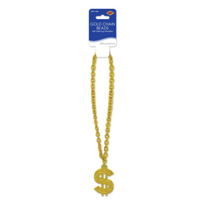 Bulk Gold Chain Bead Necklaces with $  Medallion (Case of 12) by Beistle