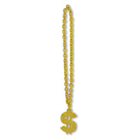 Gold Chain Party Bead Necklaces with $ Medallion (12 per Case)