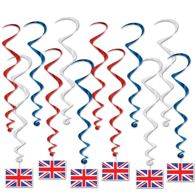 Beistle British Flag Party Whirls (12/Pkg)