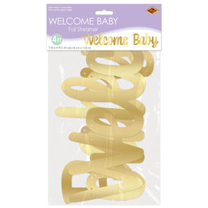 Bulk Foil Welcome Baby Streamer - Gold (Case of 12) by Beistle