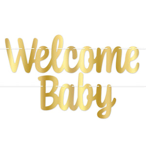 Beistle Foil Welcome Baby Streamer - Gold