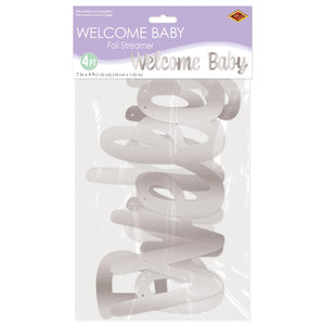 Bulk Foil Welcome Baby Streamer - Silver (Case of 12) by Beistle