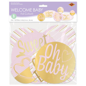 Bulk Foil Welcome Baby Cutouts - Girl (Case of 72) by Beistle