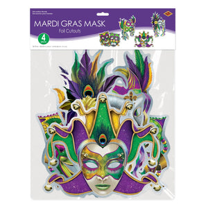 Bulk Foil Mardi Gras Mask Cutouts (Case of 48) by Beistle