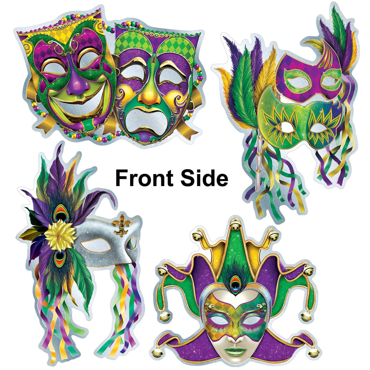 Bulk Foil Mardi Gras Mask Cutouts (Case of 48) by Beistle