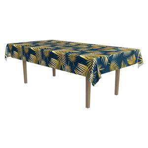 Beistle Luau Party Palm Leaf Tablecover- Navy and Gold