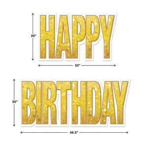 Bulk Plastic Jumbo Happy Birthday Yard Sign Set - Gold (Case of 4) by Beistle