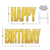 Bulk Plastic Jumbo Happy Birthday Yard Sign Set - Gold (Case of 4) by Beistle