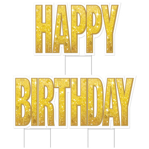 Beistle Plas Jumbo Happy Birthday Party Yard Sign Set - Gold