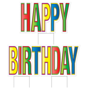 Plas Jumbo Happy Birthday Party Yard Sign Set - Multi-Color
