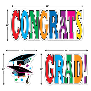 Party Supplies - Plastic Jumbo Congrats Grad! Yard Sign Set - Multi-Color (Case of 4)