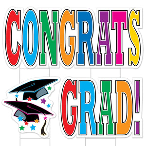 Plas Jumbo Congrats Grad! Graduation Party Yard Sign Set - Multi-Color