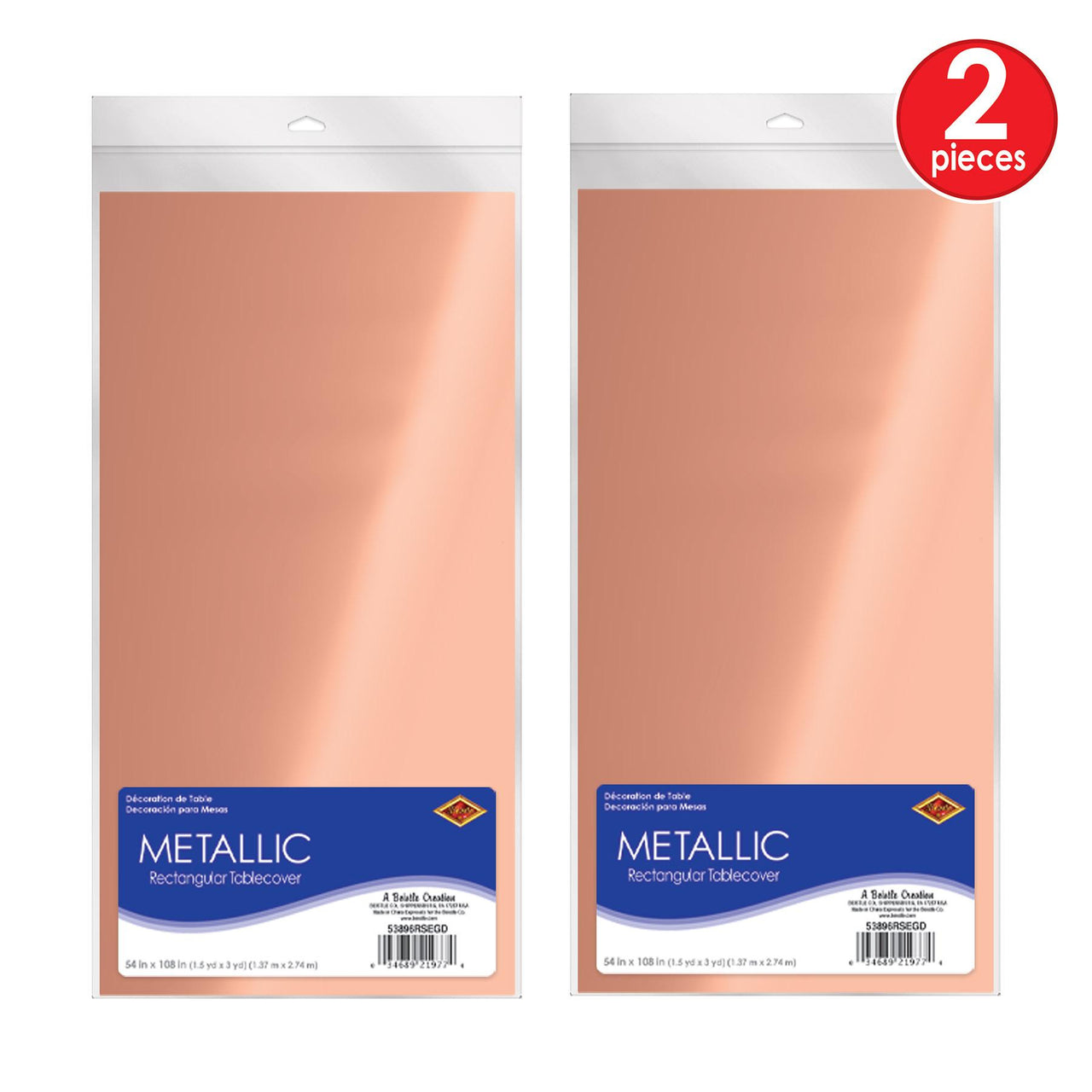 Bulk Rose Gold Metallic Rectangular Tablecover (12 Pkgs Per Case) by Beistle