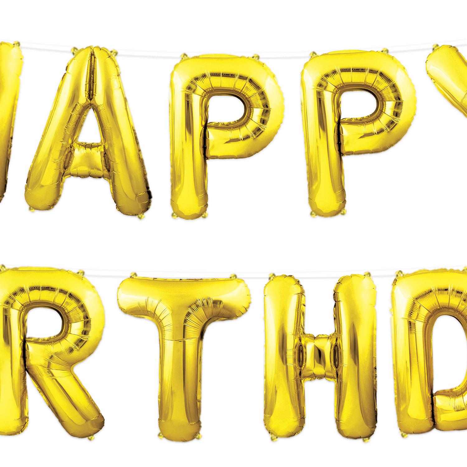 Beistle Happy Birthday Party Balloon Streamer - Gold