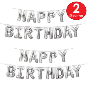 Bulk Happy Birthday Balloon Streamer -  Silver (Case of 6) by Beistle