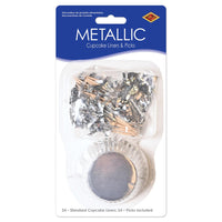 Bulk Metallic Cupcake Liners & Picks - Silver (Case of 144) by Beistle