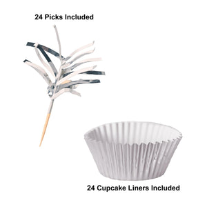 Bulk Metallic Cupcake Liners & Picks - Silver (Case of 144) by Beistle
