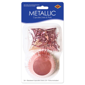 Bulk Metallic Cupcake Liners & Picks - Rose Gold (Case of 144) by Beistle