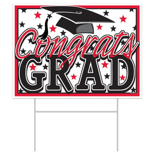 Beistle Plastic Red Congrats Grad Graduation Party Yard Sign