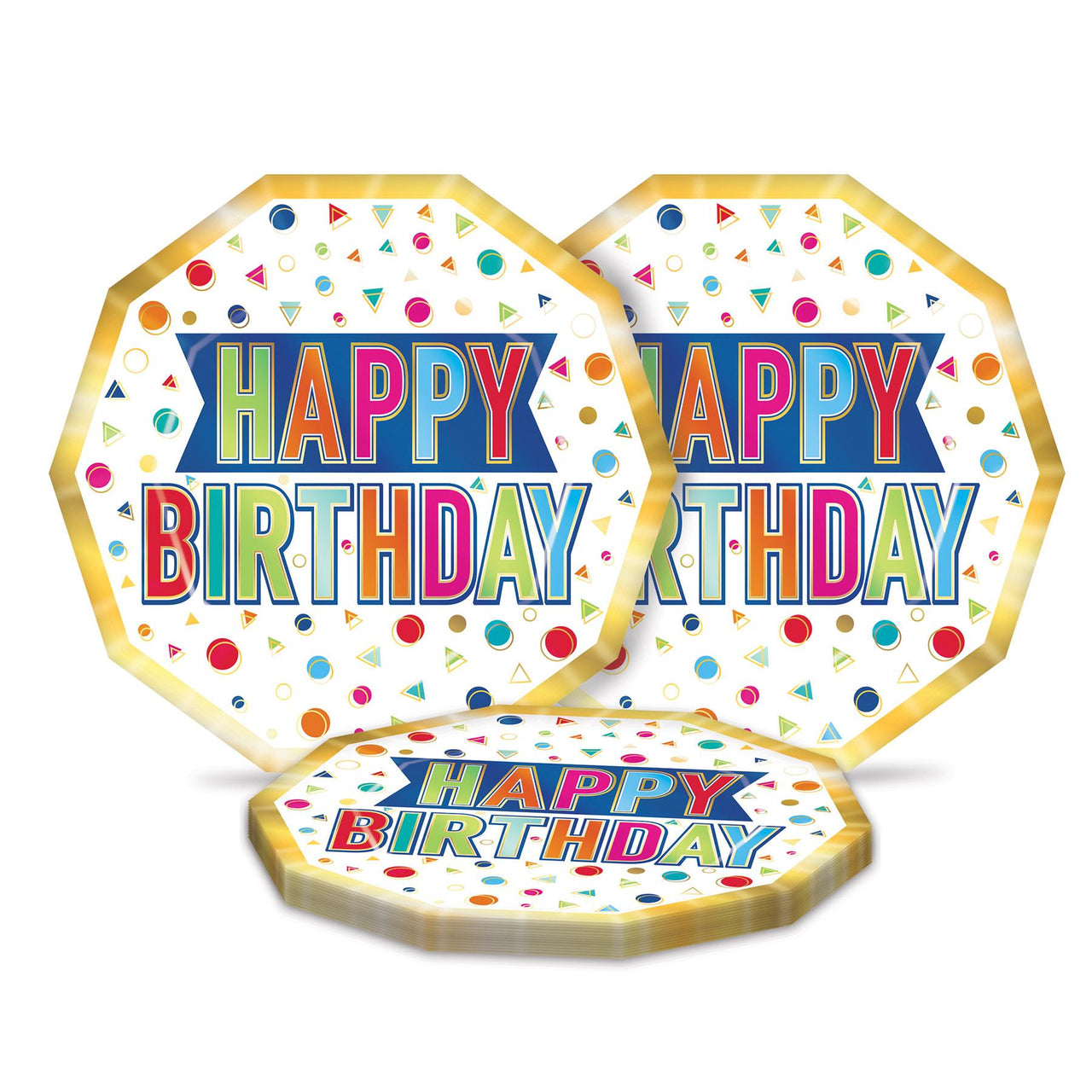 Bulk Happy Birthday Decagon Plates (Case of 96) by Beistle