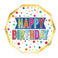 Happy Birthday Party Decagon Paper Plates 9 inch (96/Case)