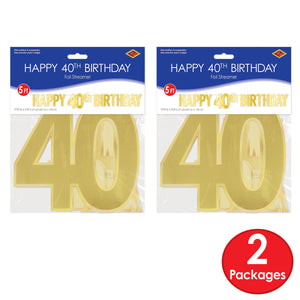 Bulk Foil Happy  40th  Birthday Streamer (Case of 12) by Beistle
