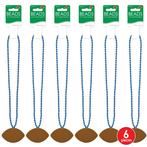 Bulk Blue Bead Necklaces with Football Medallion (Case of 12) by Beistle