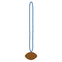 Blue Party Bead Necklaces with Football Medallion (12 per Case)