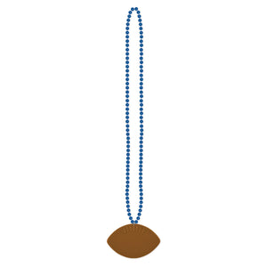 Blue Party Bead Necklaces with Football Medallion (12 per Case)