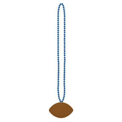 Blue Party Bead Necklaces with Football Medallion (12 per Case)