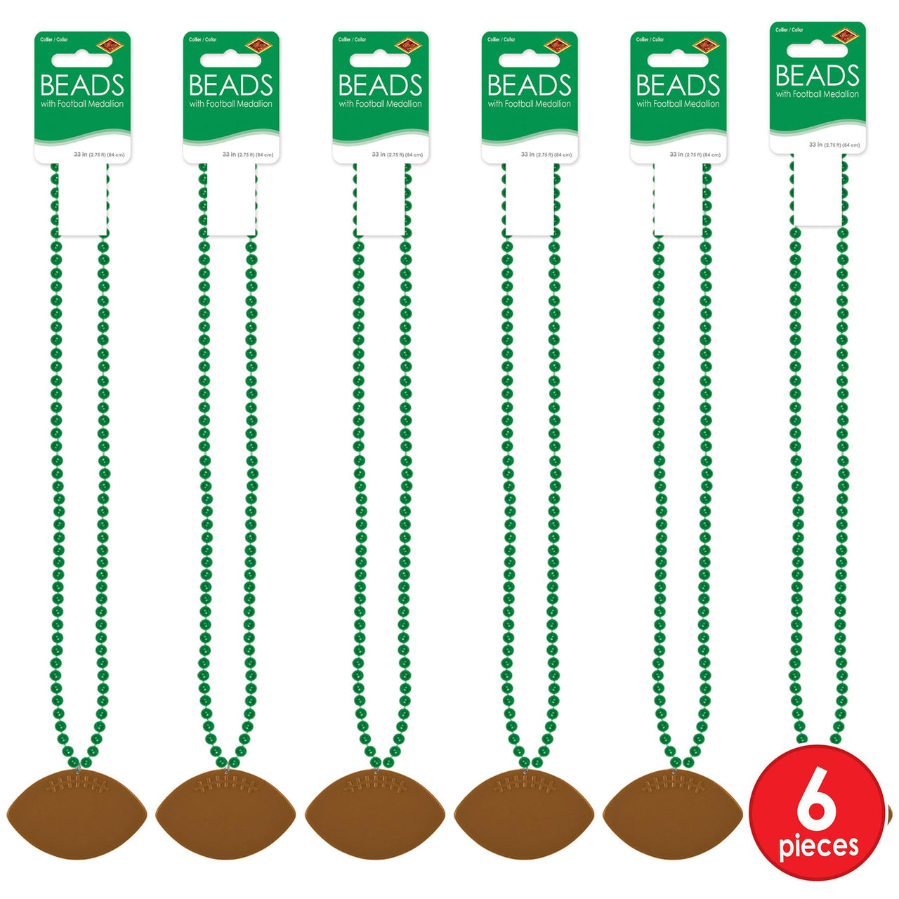 Bulk Green Bead Necklaces with Football Medallion (Case of 12) by Beistle