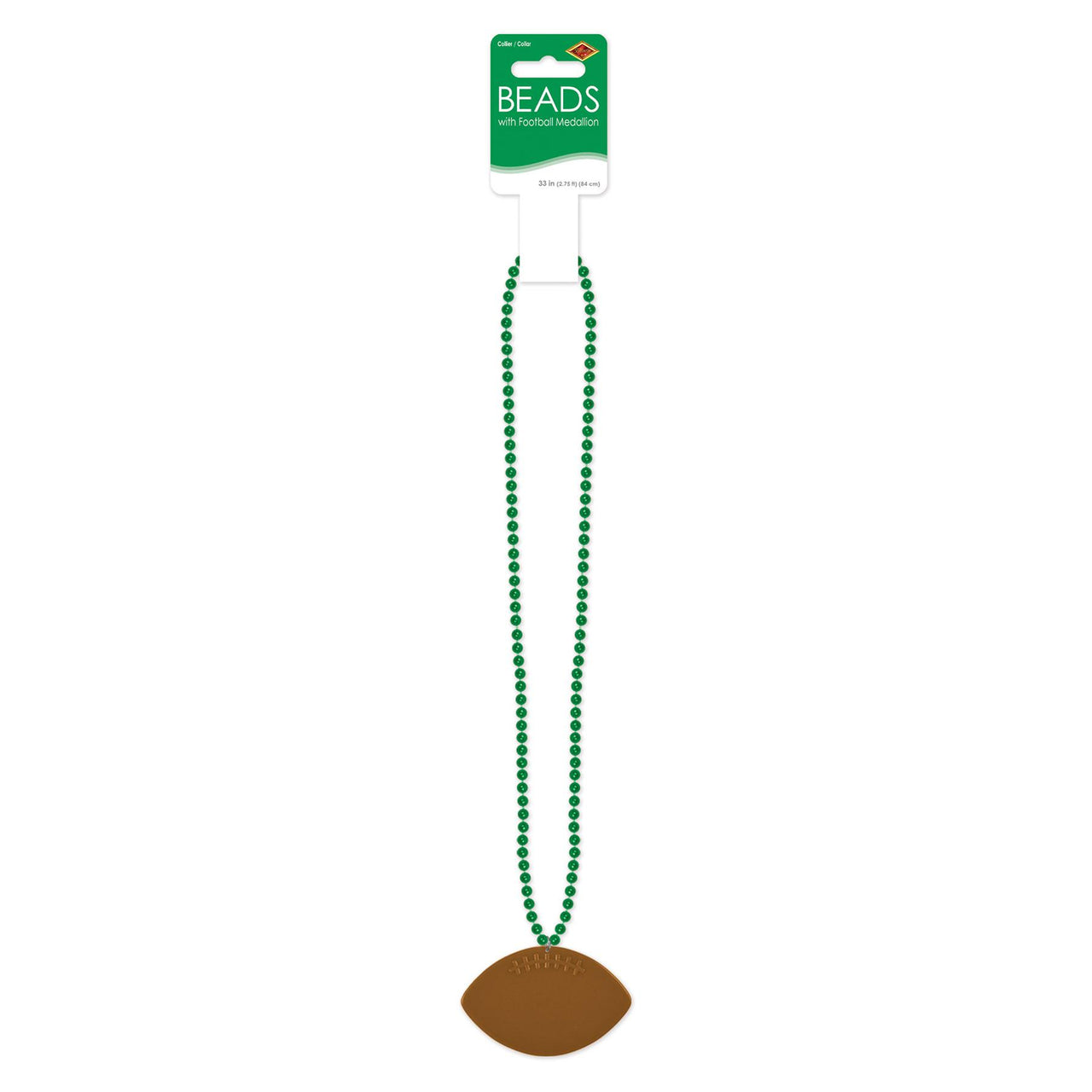 Bulk Green Bead Necklaces with Football Medallion (Case of 12) by Beistle