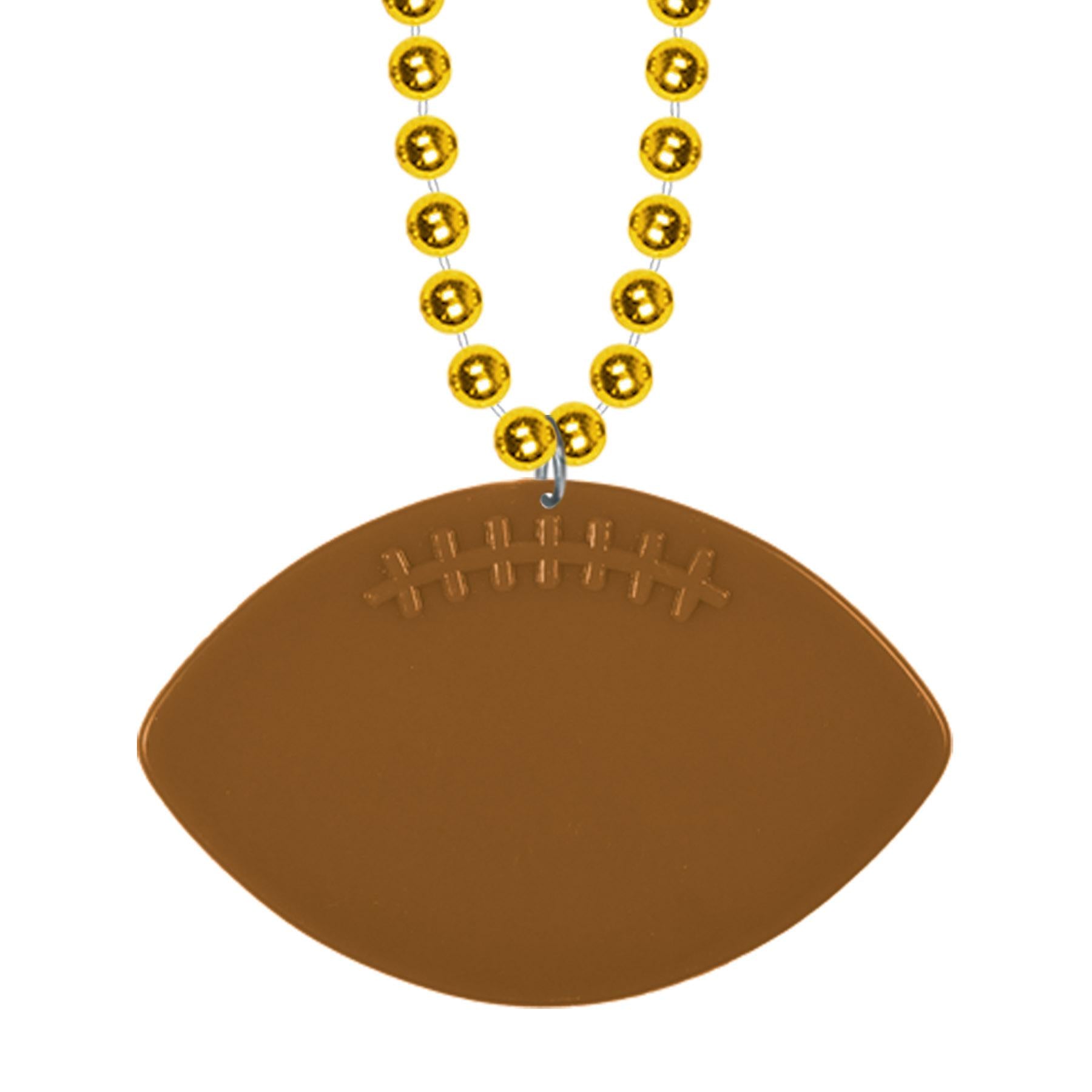 Gold Party Bead Necklaces with Football Medallion (12 per Case)