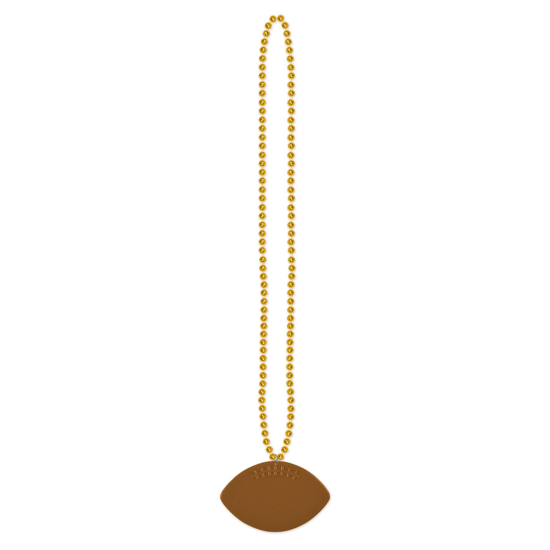 Gold Party Bead Necklaces with Football Medallion (12 per Case)