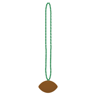 Green Party Bead Necklaces with Football Medallion (12/Case)