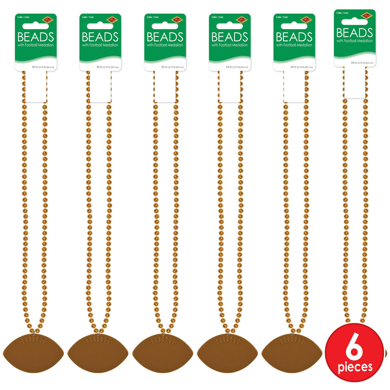 Bulk Orange Bead Necklaces with Football Medallion (Case of 12) by Beistle