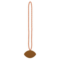 Orange Party Bead Necklaces with Football Medallion (12/Case)