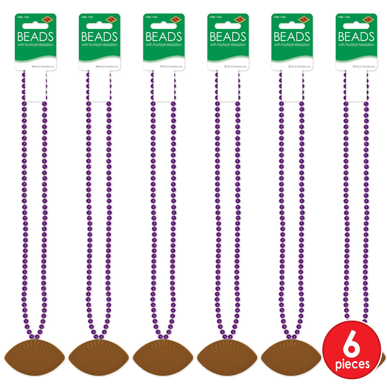 Bulk Purple Bead Necklaces with Football Medallion (Case of 12) by Beistle