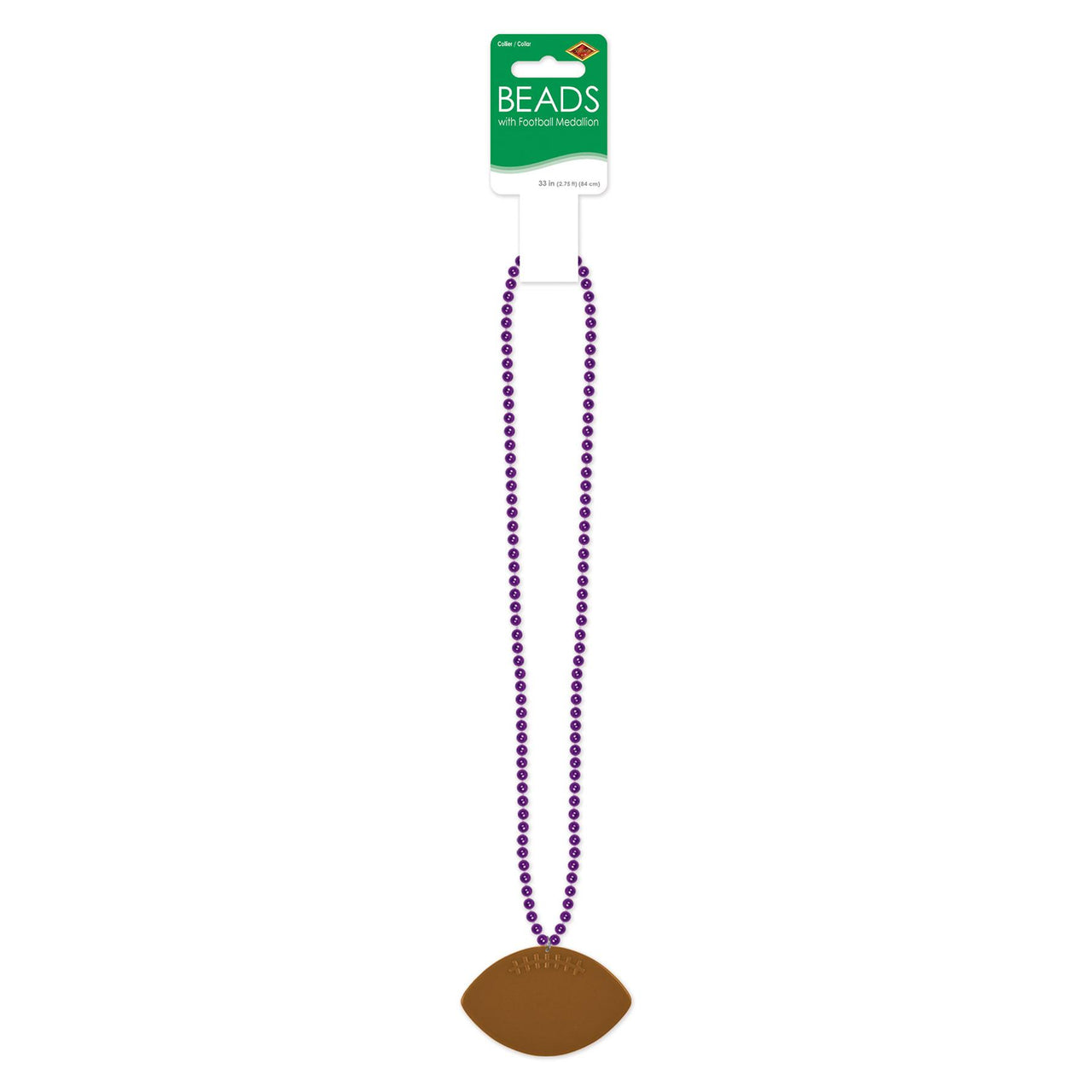 Bulk Purple Bead Necklaces with Football Medallion (Case of 12) by Beistle