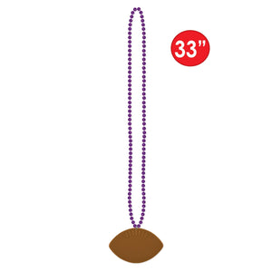 Bulk Purple Bead Necklaces with Football Medallion (Case of 12) by Beistle