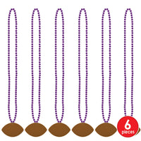 Bulk Purple Bead Necklaces with Football Medallion (Case of 12) by Beistle