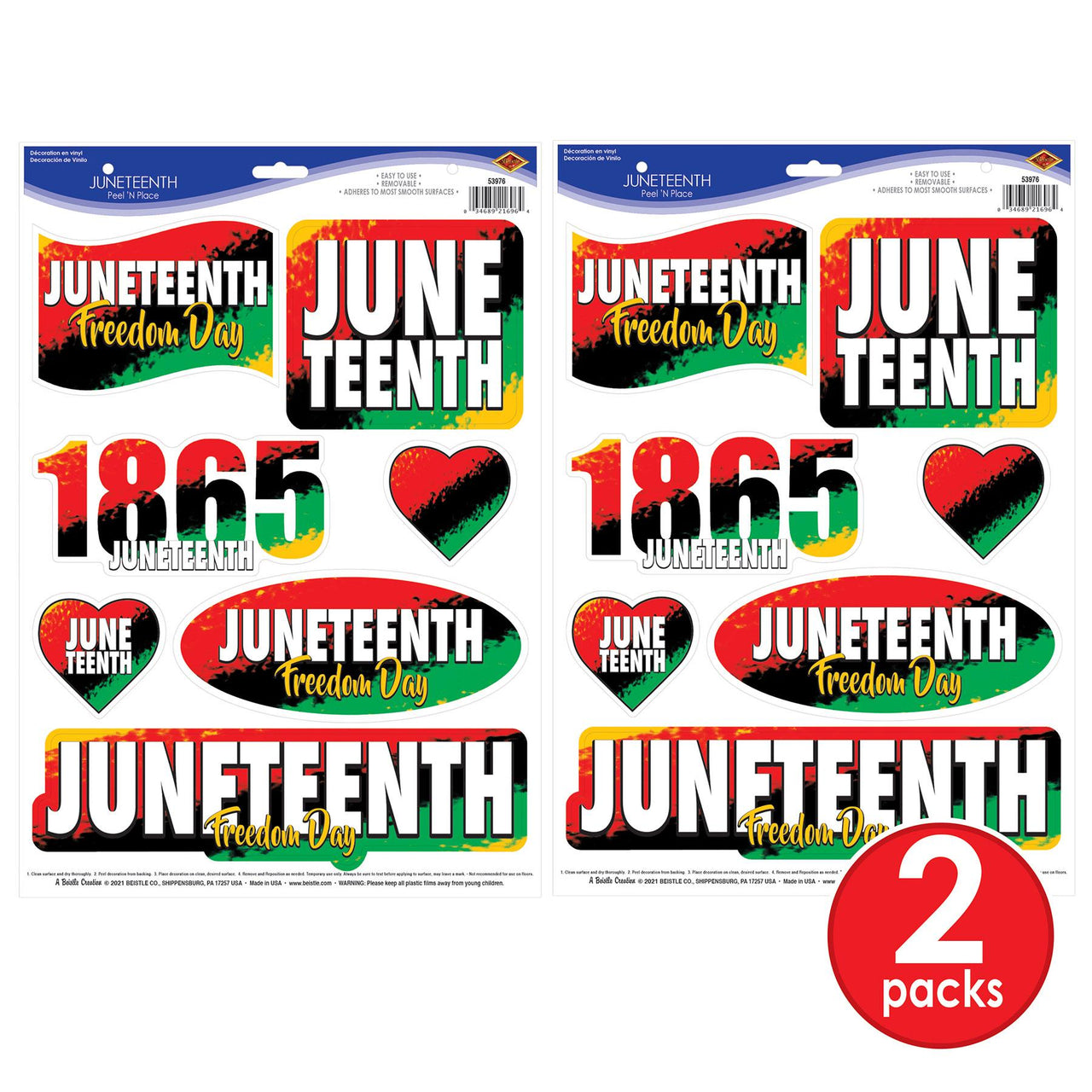 Bulk Juneteenth Peel 'N Place (Case of 12 Sheets) by Beistle