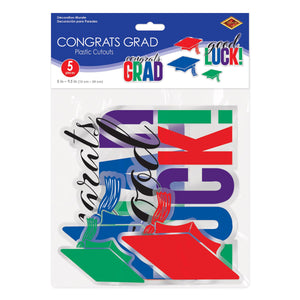 Beistle Plastic Congrats Grad Cutouts - Indoor/Outdoor Use - 5-inch to 9.5-inch Sizes - Graduation Cutouts