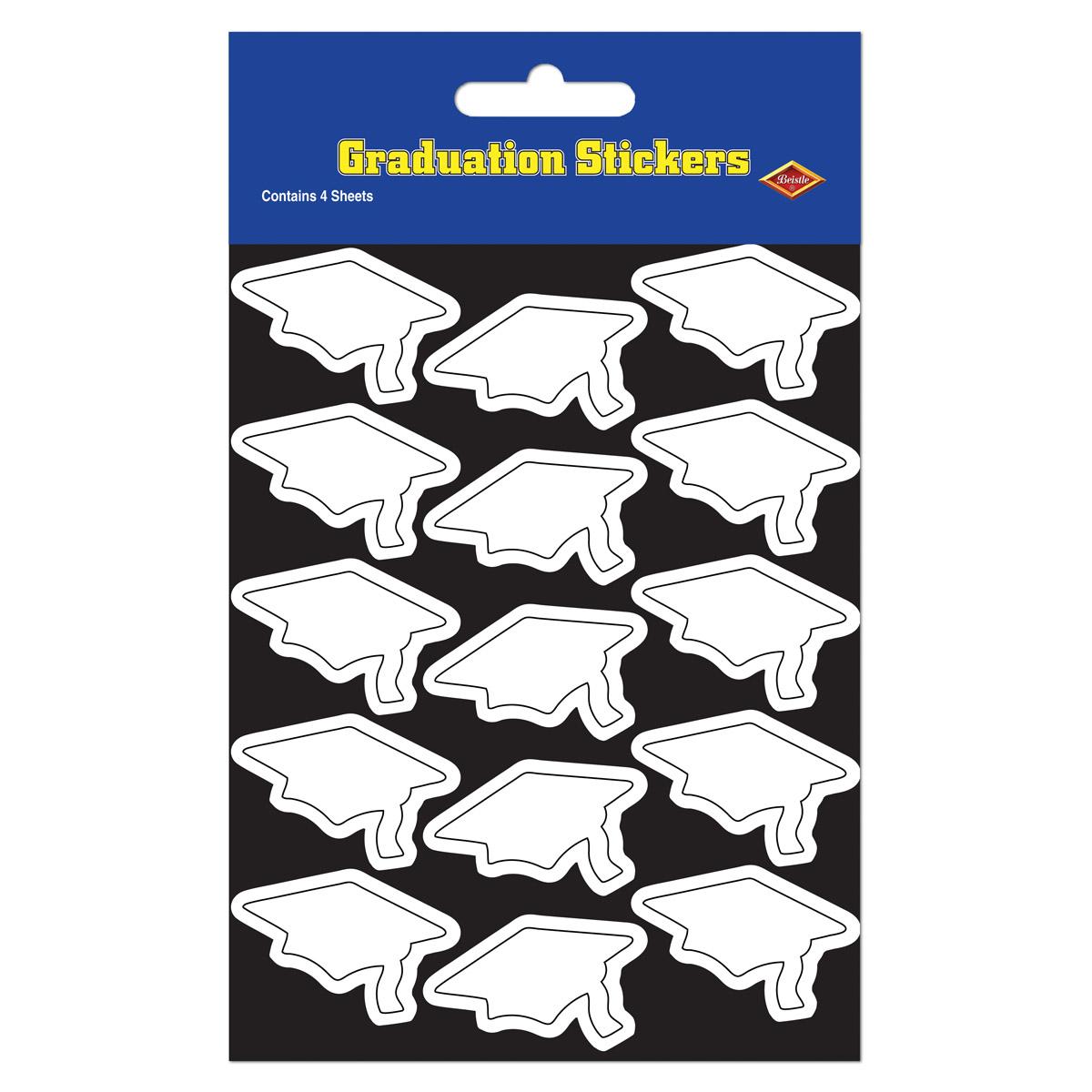 Grad Cap Sticker 4 Sticker Sheets Grad Cap Graduation Party Stickers White | Beistle ...