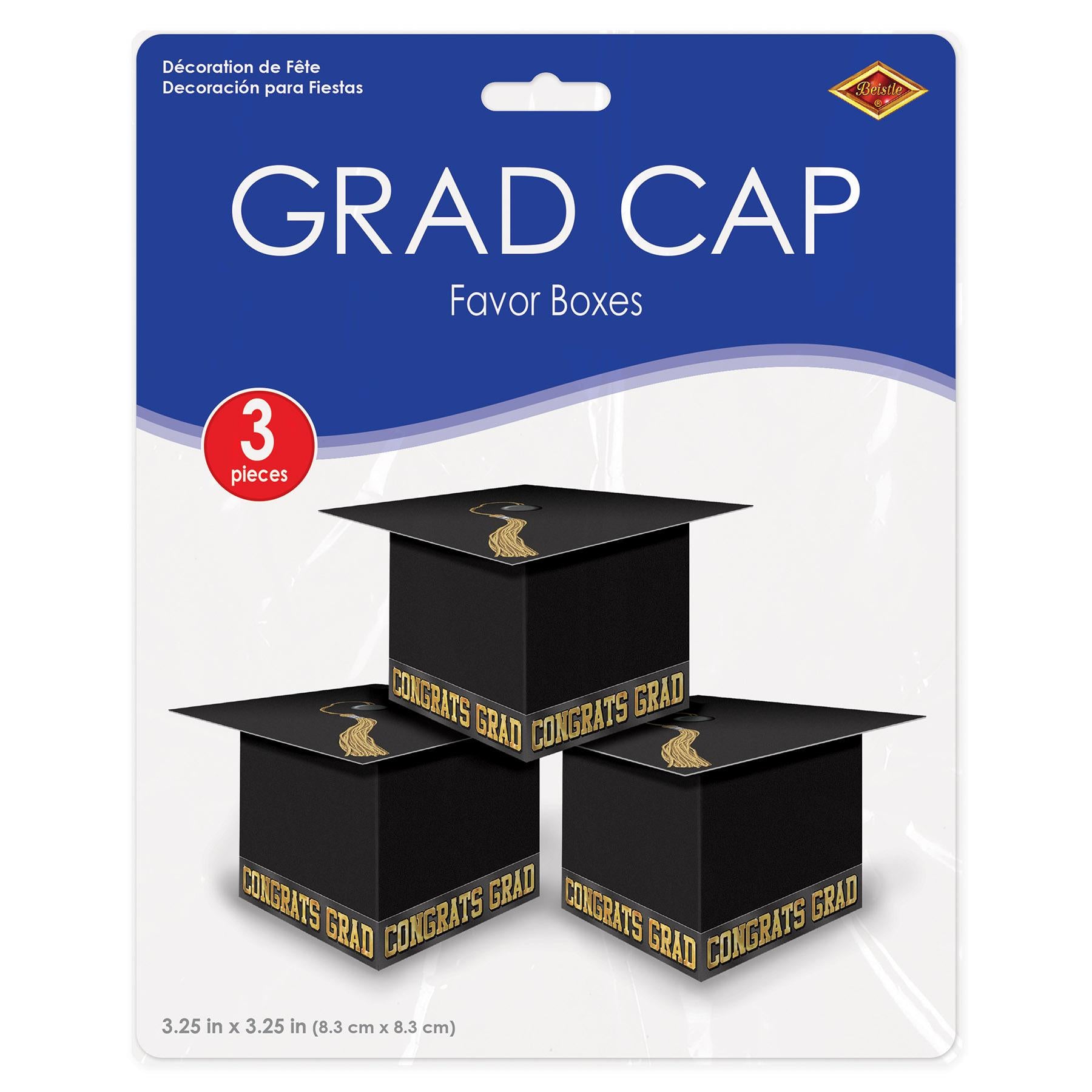 Grad Cap Graduation Party Favor Boxes - black (3/Pkg)