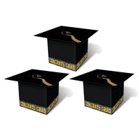 Grad Cap Graduation Party Favor Boxes - black (3/Pkg)