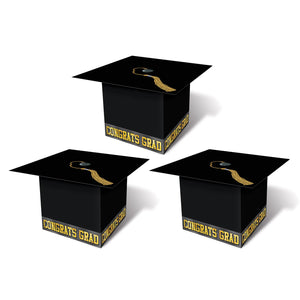 Grad Cap Graduation Party Favor Boxes - black (3/Pkg)