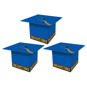 Beistle Grad Cap Graduation Party Favor Boxes - blue (3/Pkg)