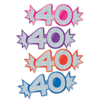 40th Birthday Party Mini Glittered Foil Cutouts (8/Pkg)